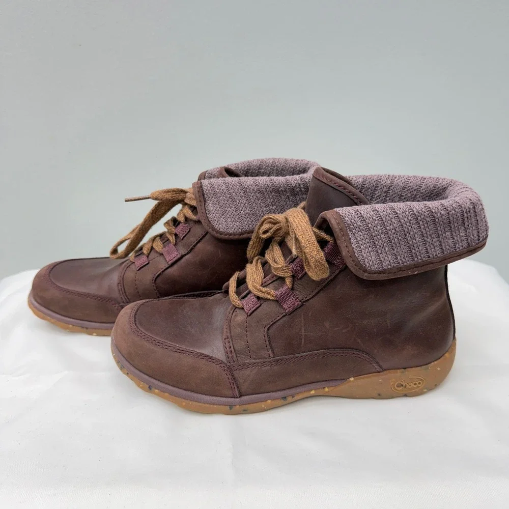 Chaco Barbary Mahogany waterproof leather‎ lace up boots women's 8